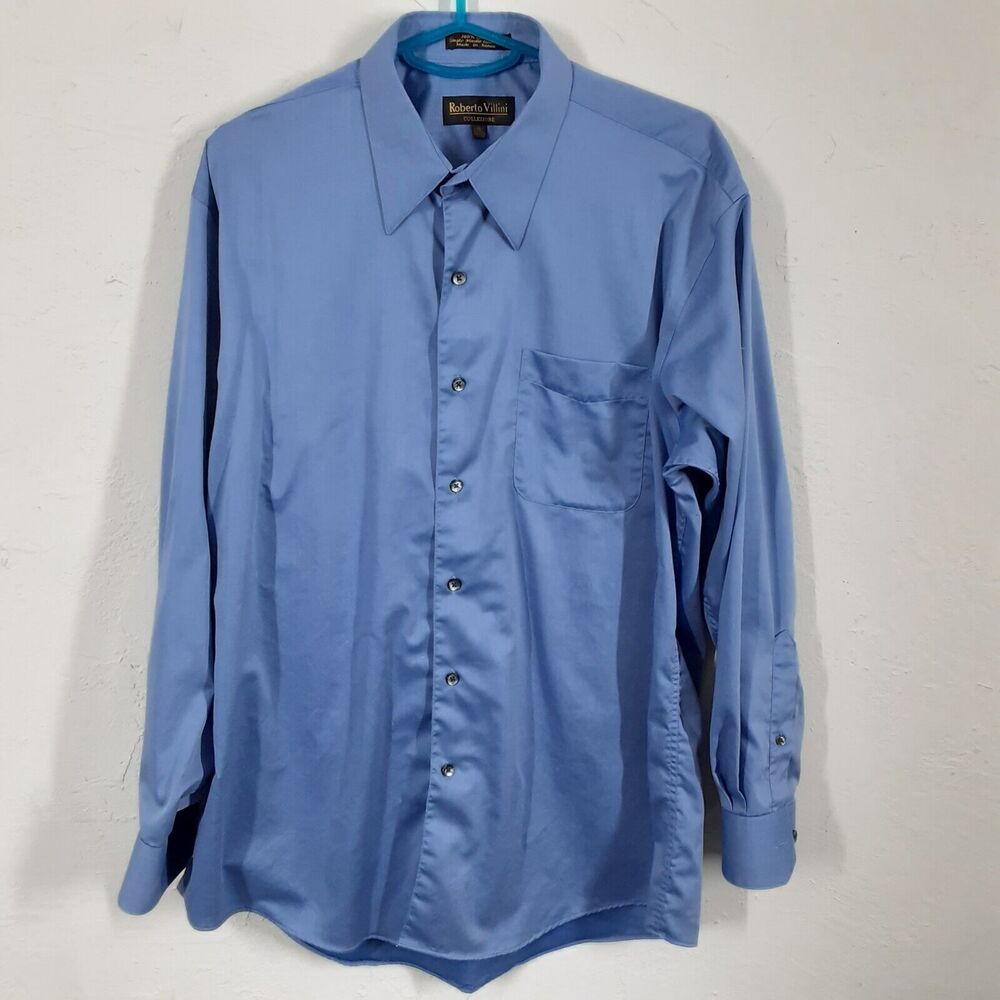 Roberto Villini Adult Mens 16 32/33 Blue Long Sleeve Button Up Shirt